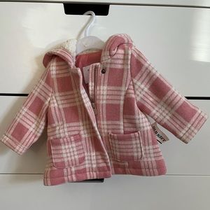 Pink and white hooded baby pea coat